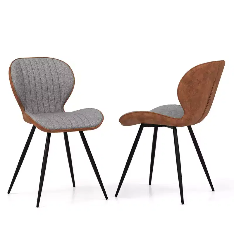 Costway 2 Set Armless Dining Chair w/ Curved Backrest U-shaped Seat & Non-slip Foot Pad