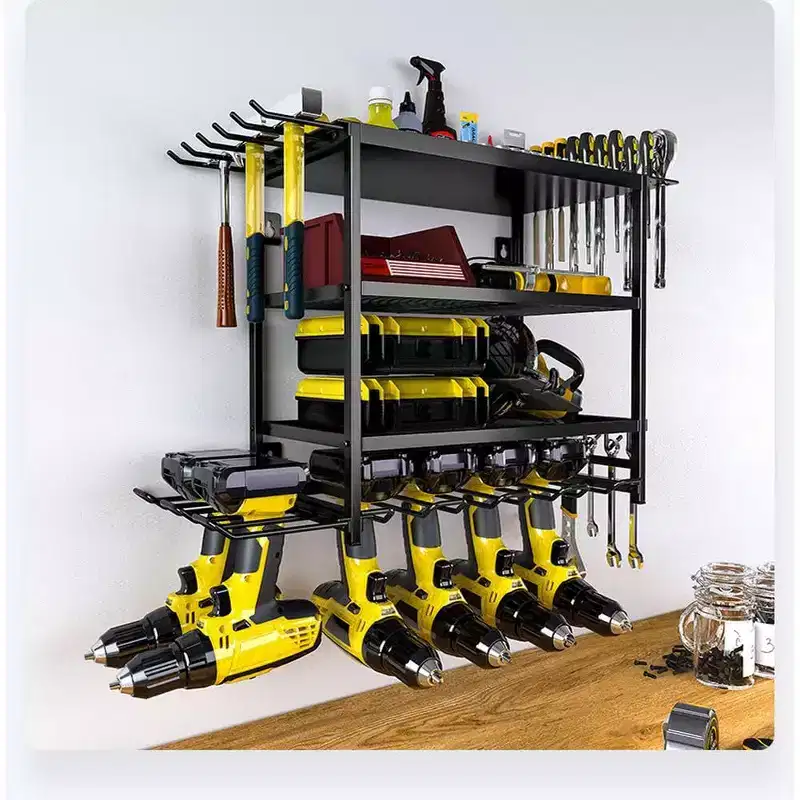 TROPOW Power Tool Storage Wall Mounted Rack, 4 Layer Power Drill Tool Holder for 4 Power Drill Tools, Heavy Duty Tool Shelf for Garage, Workshop