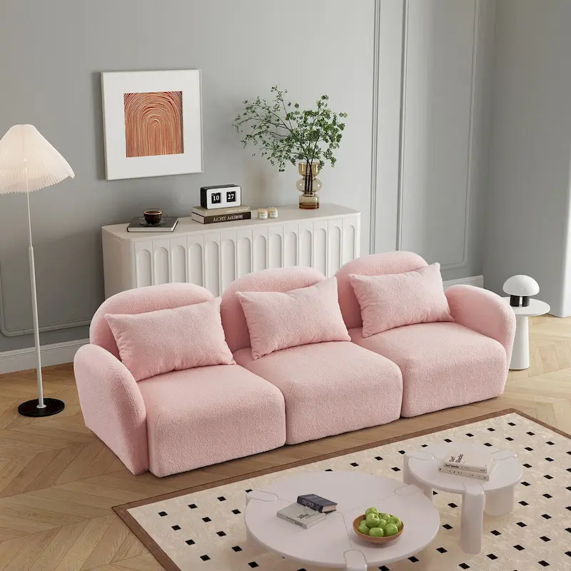 Living Room Furniture Three Seat Lazy Sofa Teddy Fabric White,High quality and durable
