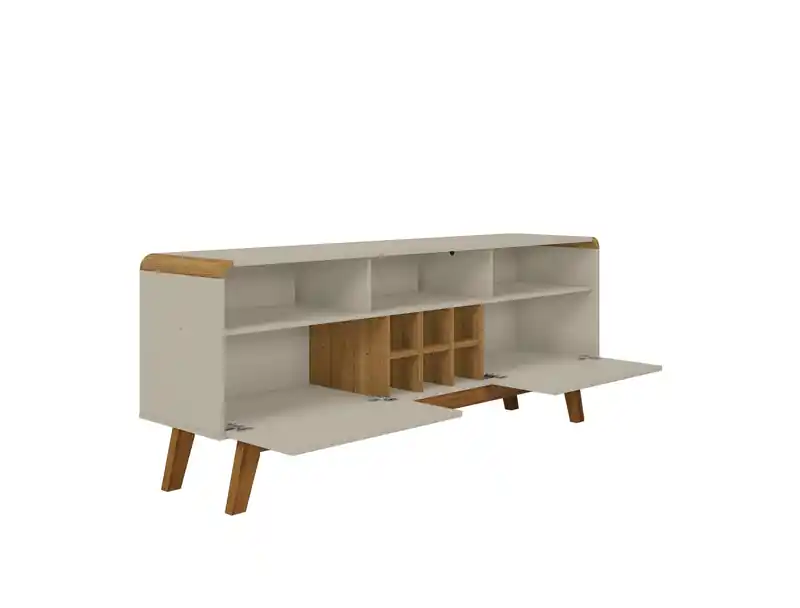 62.99 TV Stand with 5 Shelves & Wine Storage - Off White & Cinnamon