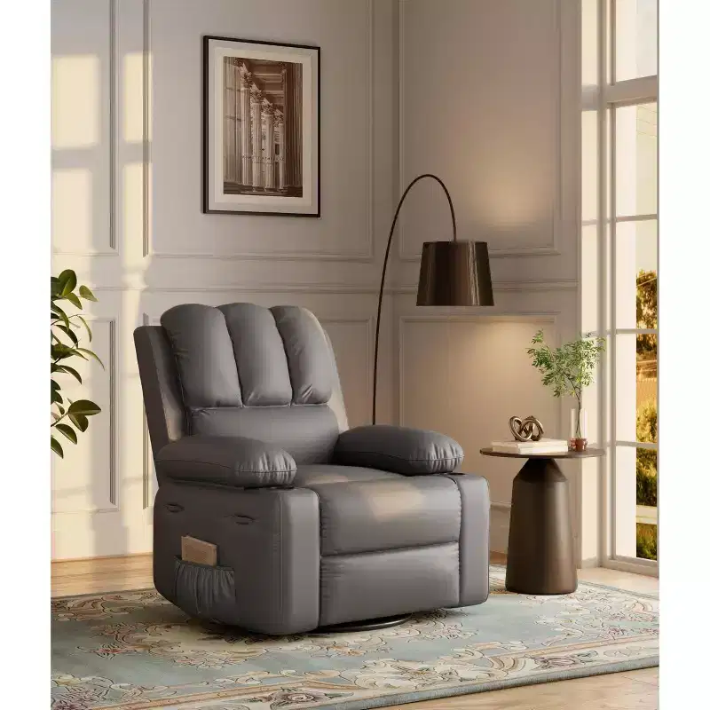 Massage Recliner Chair with Heat - 360 Swivel Rocking Chair for Living Room (Grey)