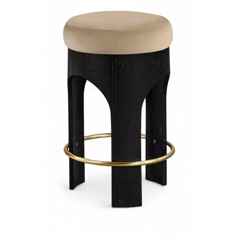 Black Finish Velvet Upholstered Counter Stool