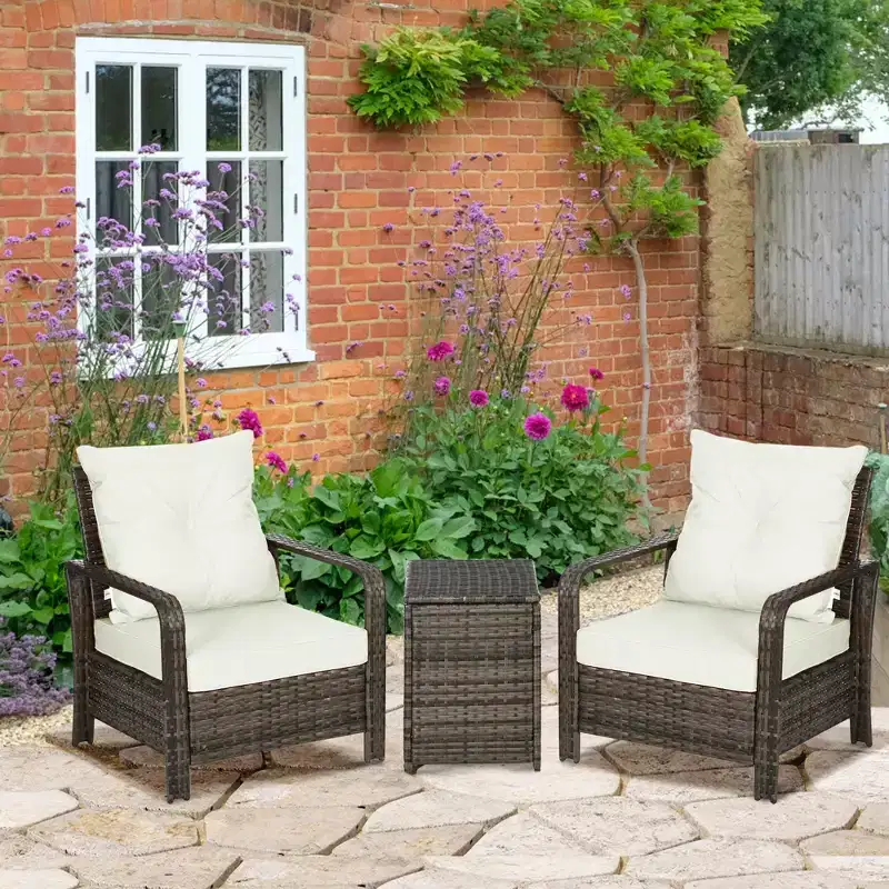 3 Piece Patio Furniture, PE Wicker Storage Table & Chairs