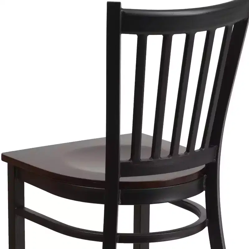 Black Metal Frame Vertical Back Dining Chair – Vinyl or Wood Seat, Seats 1