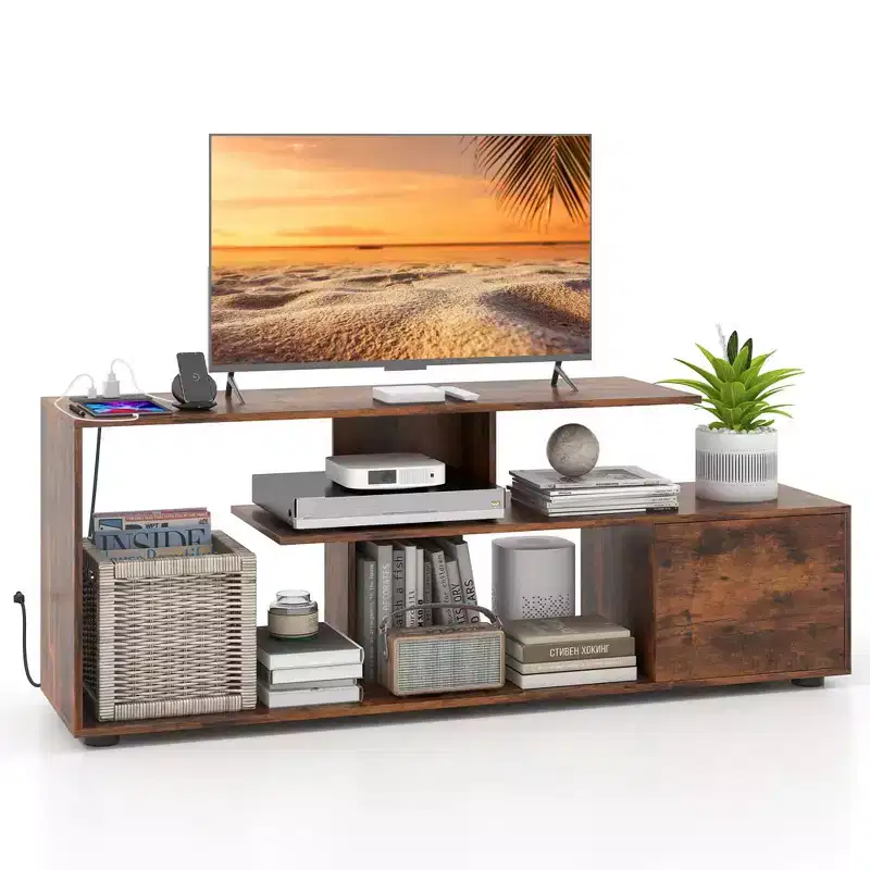 60 TV Stand with Charging Station Storage Shelves Industrial Entertainment Center