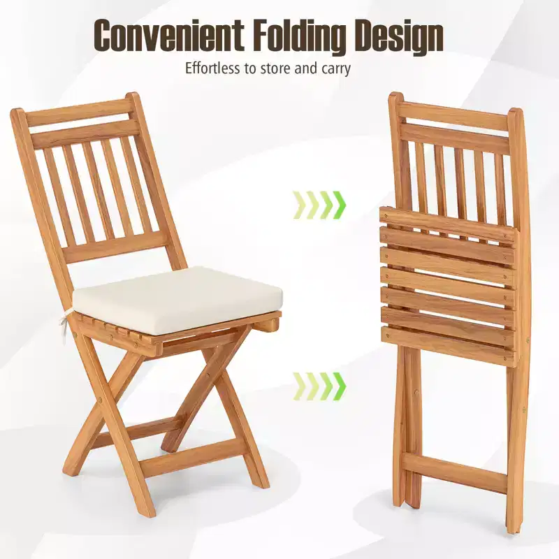Costway Folding Patio Chairs Set of 2 w/ Slatted Backrests & Soft Seat Cushions