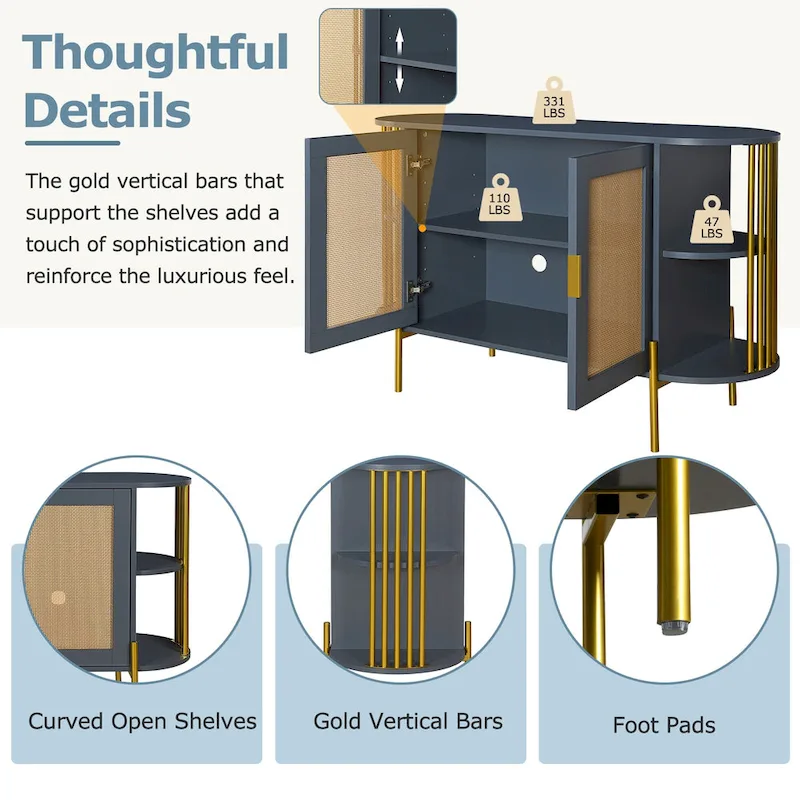 legant Curved Dining Cabinet with Gold Trim