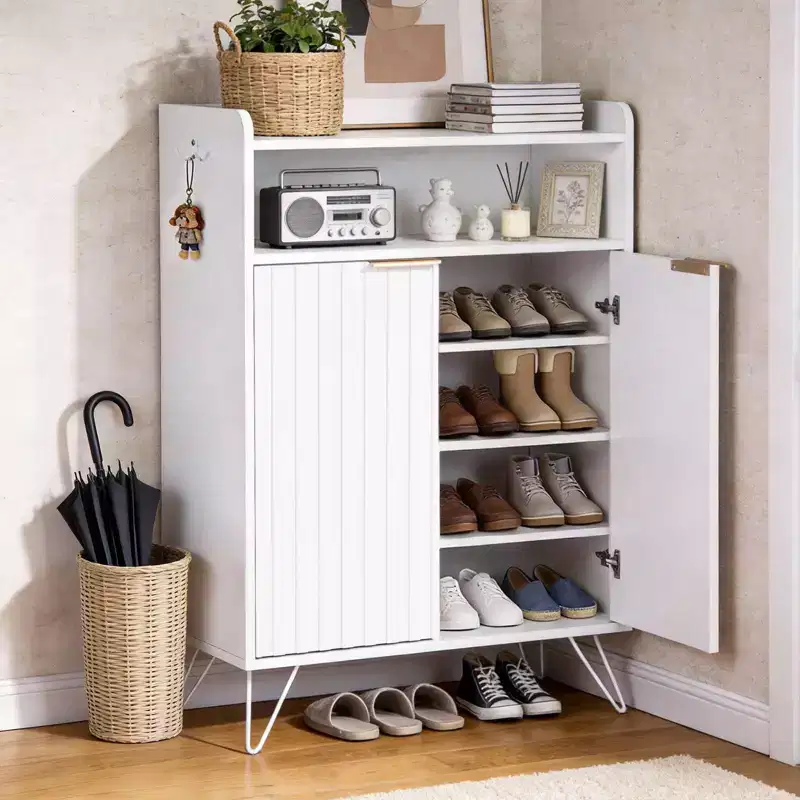 Karl Home 2-Door Slatted Traie 2 Hooks Tall Legs 26.8 Width