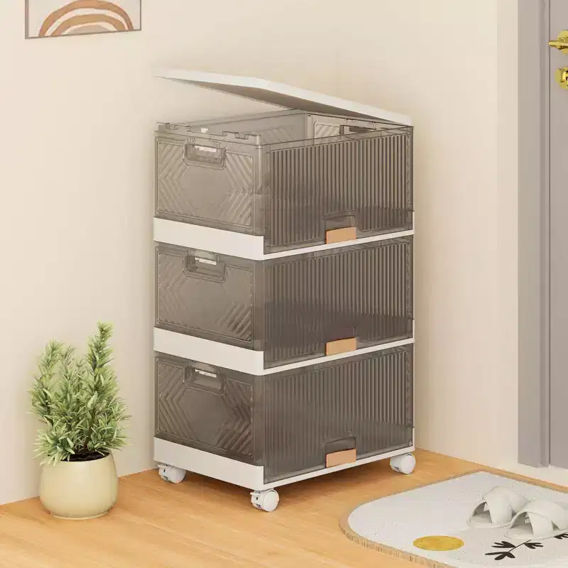 Costway 3-Cube Stackable Storage Bins with Detachable Wheels 13.5 Gal Large Organizer