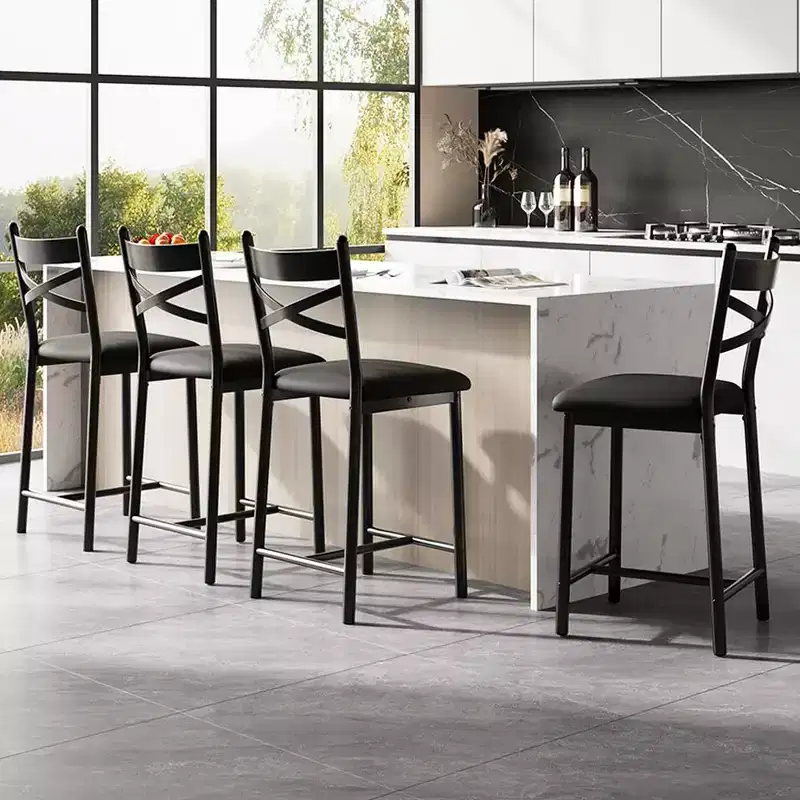 Counter Height Dining Bar Stools 26 Metal Frame Chairs with Ergonomic Straight Back, Thick PU Leather Upholstered Waterproof Cushions