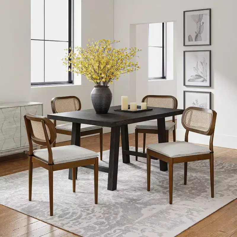 Hartmut Modern Ratten Dining Chair Set of 2 with Solid Wood Legs ART OF LIVING DESIGNS