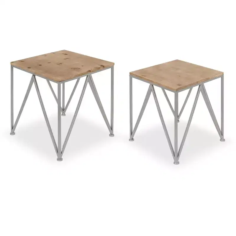 Kate and Laurel Uzma Square Metal Nesting Table, 2 Piece, Silver