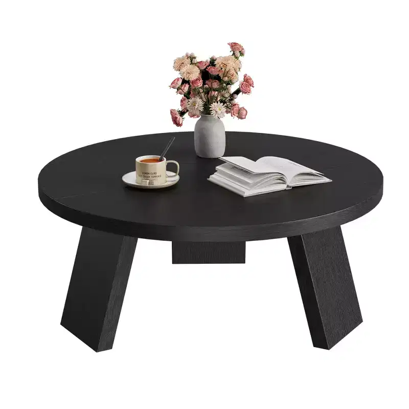 33.5 Round Modern Coffee Table  3-Leg Sturdy Design  Space-Saving Cocktail Table for Living Room (1-Pack)