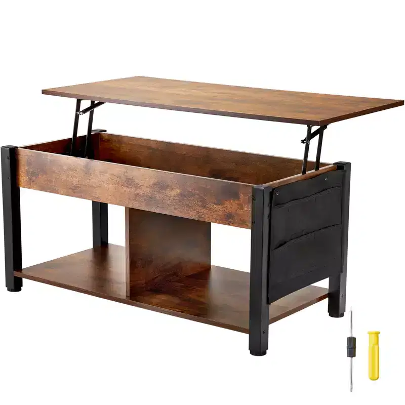 Lift Top Coffee Table, 41.7 in Rectangle Coffee Table with Extra Storage Pockets, Pop Up Coffee Table for Living Room, Brown