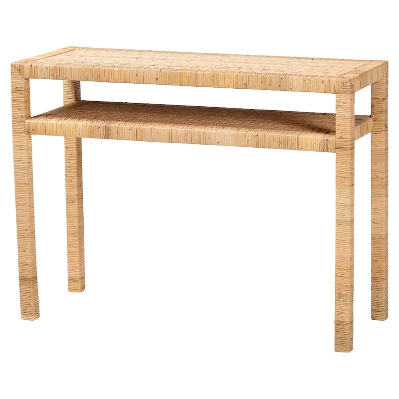 Light Honey Bohemian Rattan & Acacia Wood Console Table