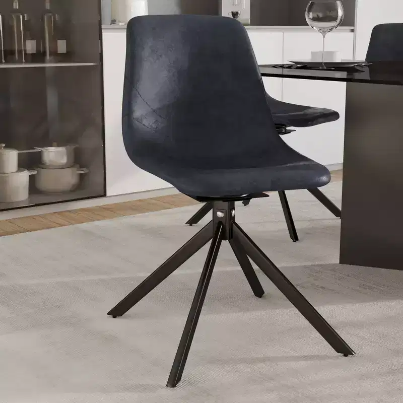 LeisureMod Markley Swivel Leather Dining Side Chair with Durable Iron Legs  Comfortable Accent Chair for Kitchen, Dining Room, or Office Set of 4