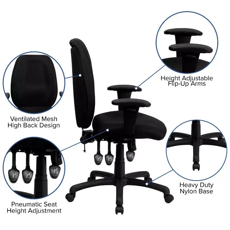 Emma and Oliver High Back Fabric 3-Paddle Ergonomic Swivel Office Chair Adjustable Arms