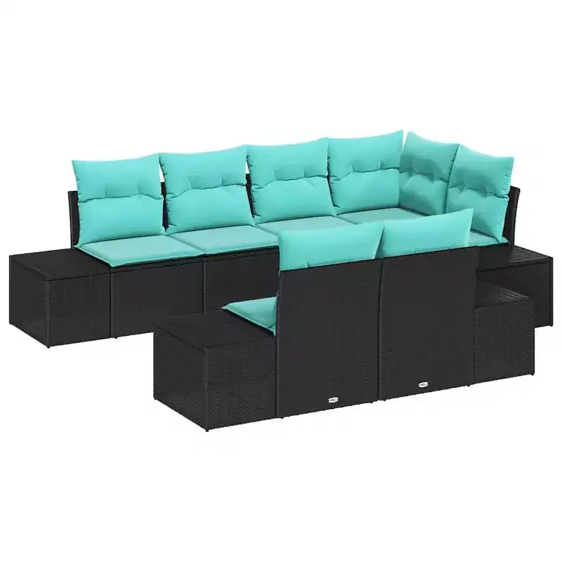 vidaXL Garden Sofa Set with Cushion 7 pcs Black and Turquoise - Black and Turquoise
