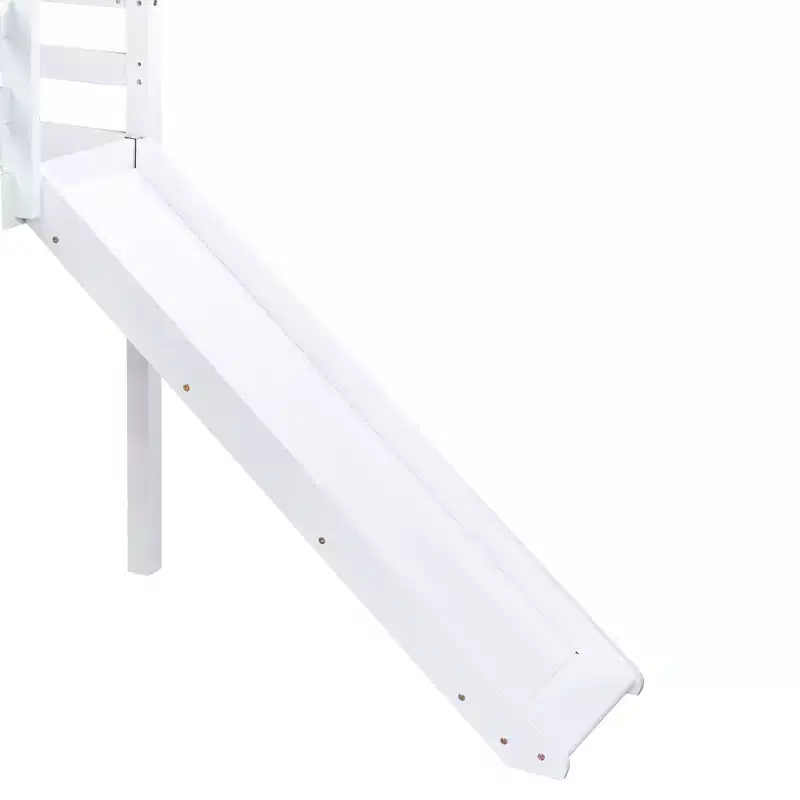 Twin Low Loft Bed with Slide, Ladder & Safety Guardrails, Solid Wood, White