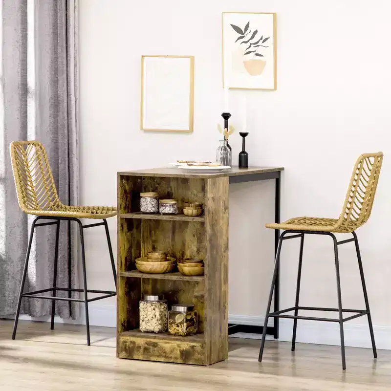 HOMCOM Modern Rattan Bar Stools Set of 4, Breathable Steel-Base Wicker Counter Height Barstools for Kitchen Counter, Yellow