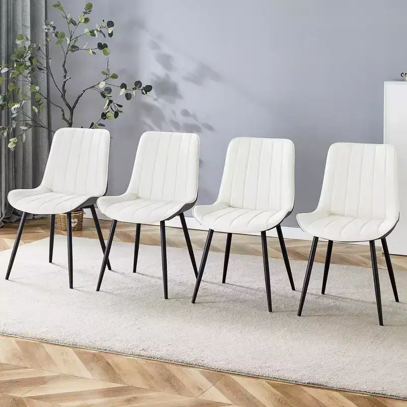 MAYEERTY Set of 4 Extended Cushion PU Dining Chairs White Dark Gray Smooth Lines Modern Decor