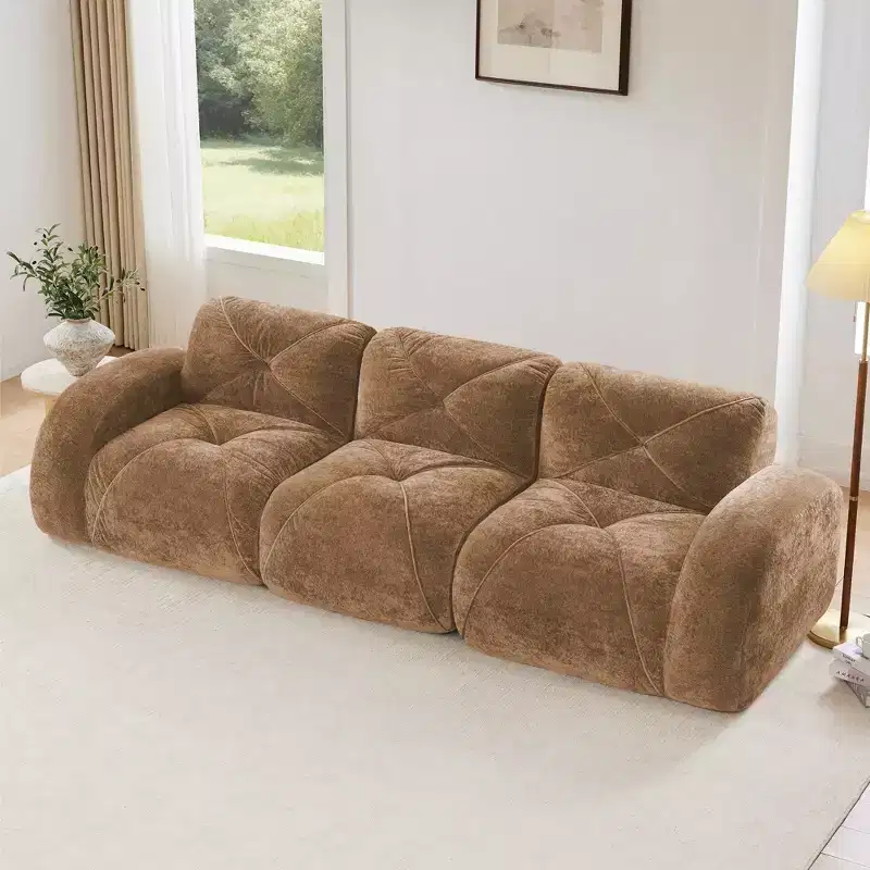 Clihome 110Boneless Sofa With Tufted,Soft Velvet Fabric,Modular Sectional Sofa,32D High Density Sponge,Anti-Slip Design,Ergonomic Design Bottom