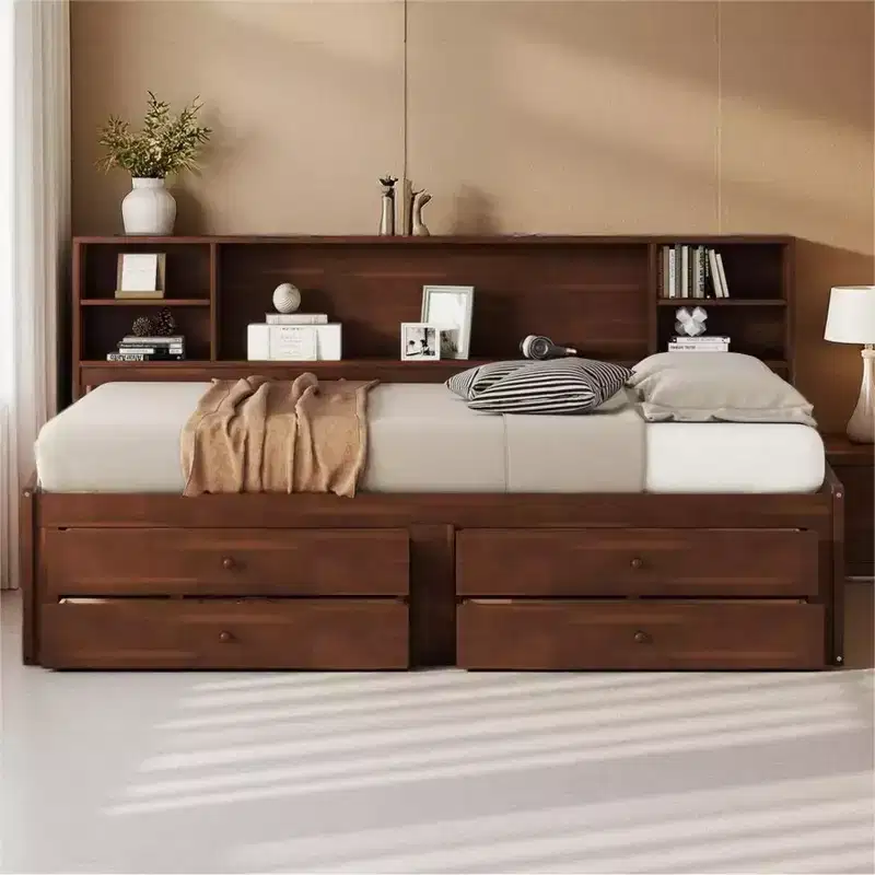 Full Size Wooden Captain Bed with Multiple Storage Spaces