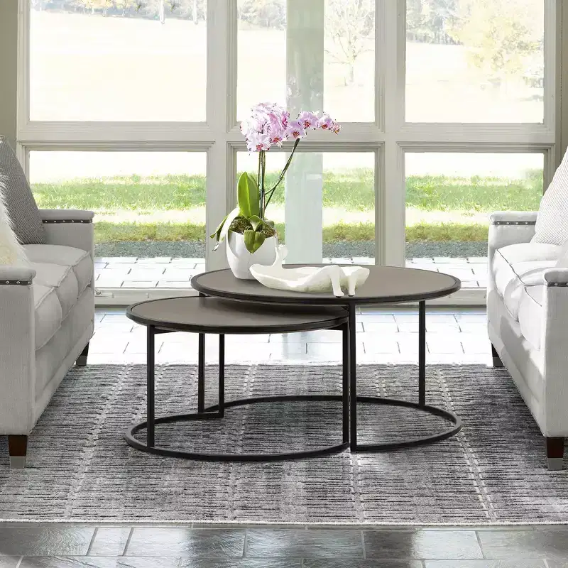 Set of 2 Rina Concrete/Metal Nesting Coffee Table Gray/Black - Armen Living: Modern Loop Leg Design for Living Room