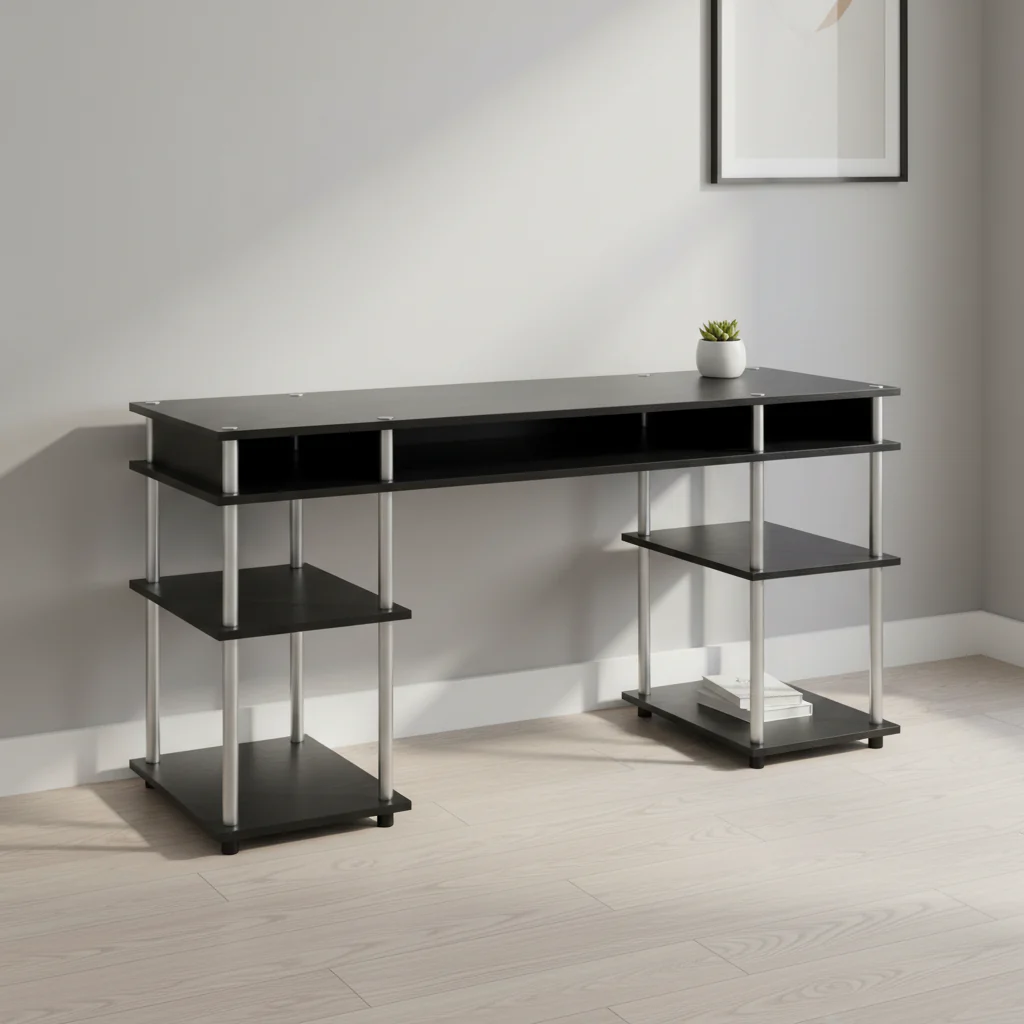 Black Wood Composite Computer Desk with All-Purpose Drawer