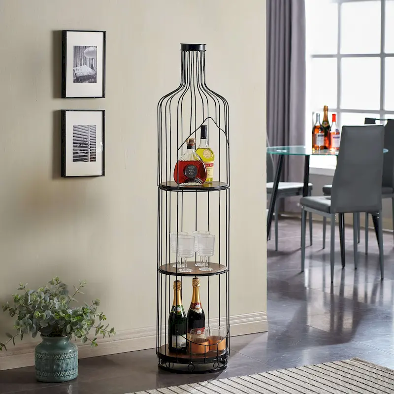 Wine Bottle Shaped Wine Rack with Wood Shelves