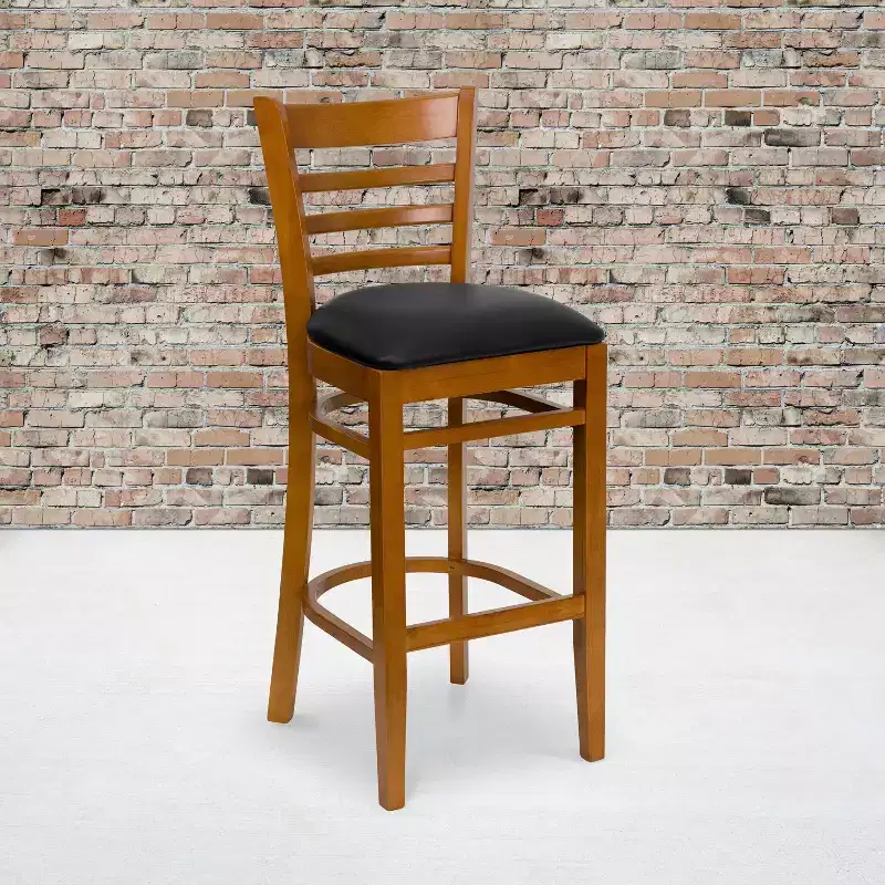 Wood Frame Bar Stool with Upholstered Seat