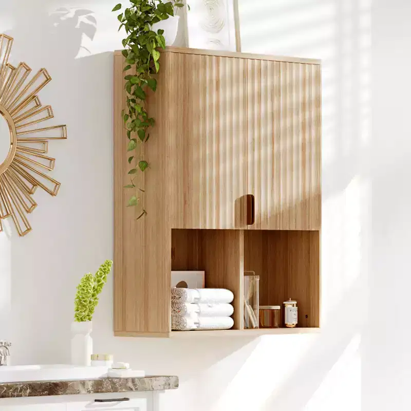 Bathroom Wall Cabinet,Natural Finish Bathroom OrganizerOver Toilet Storage Cabinet with Adjustable Shelf, Wooden Medicine Cabinet with Hinges