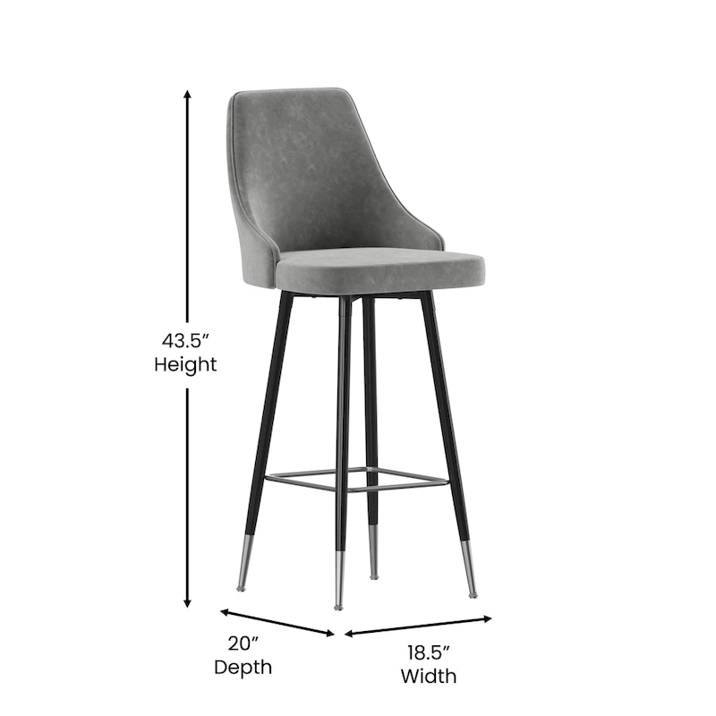 Commercial LeatherSoft Bar Height Stool with Metal Feet & Footrests - 2 Pack - 18.5W x 20D x 43.25H