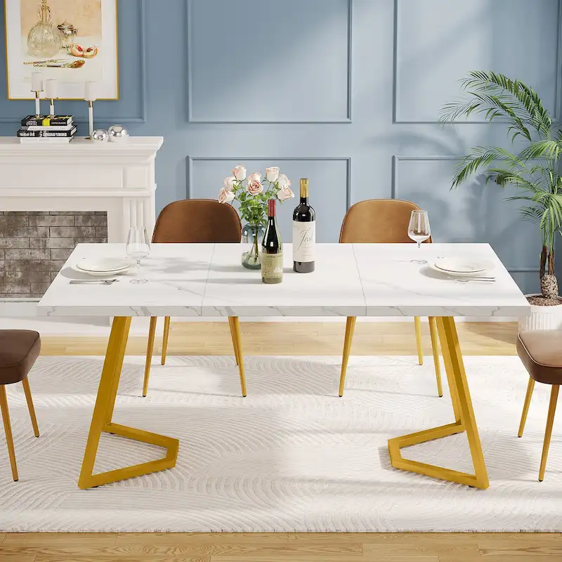 Natural Wood Tone Rectangle Dining Table with Metal Frame for 2–4 Person, 55