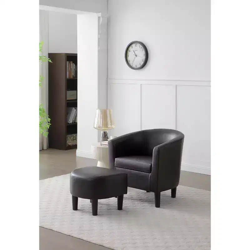 Passion Furniture Salem Faux Leather Accent Chair with Ottoman