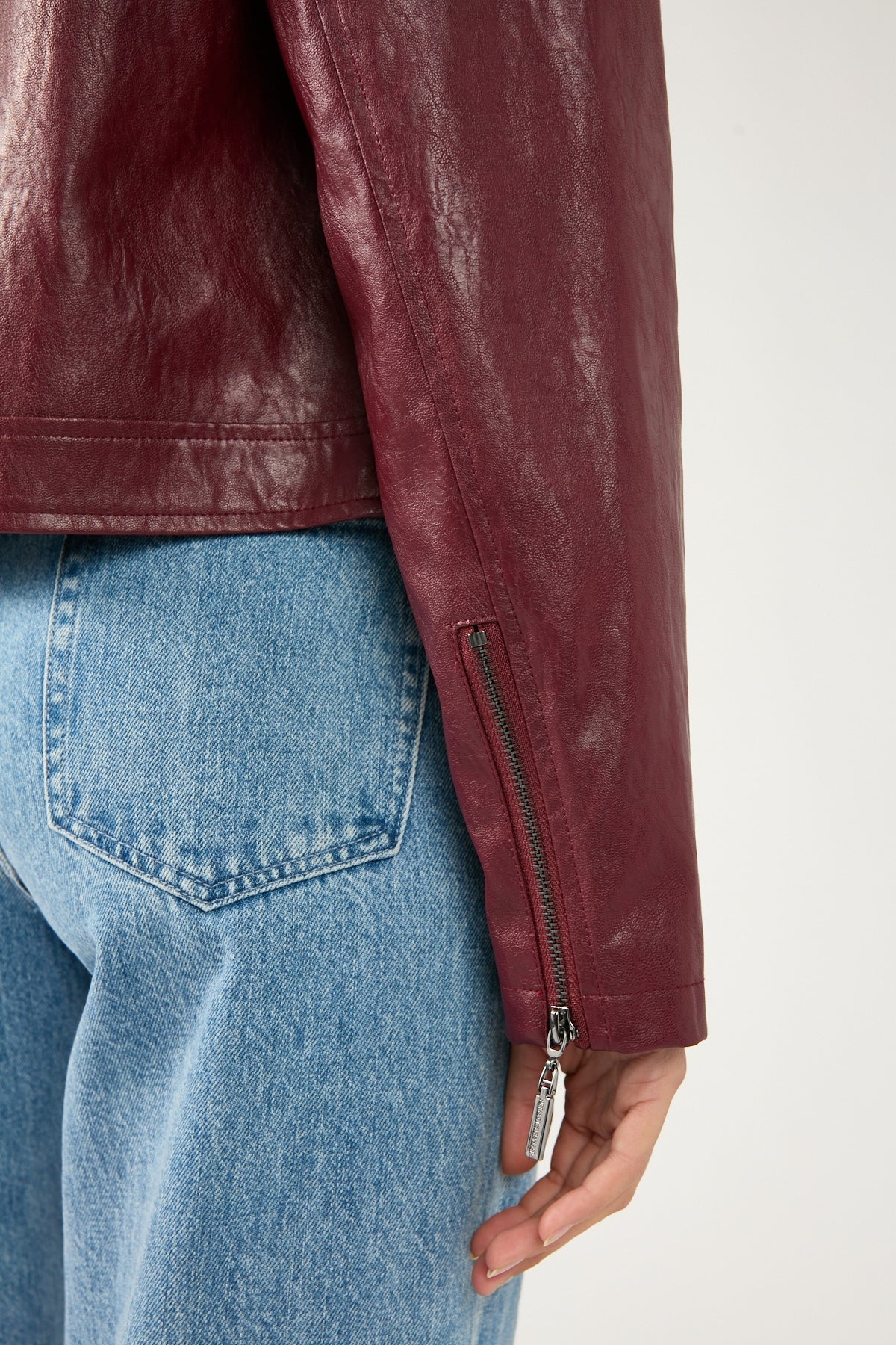 Faux Leather Zip Up Jacket Burgundy