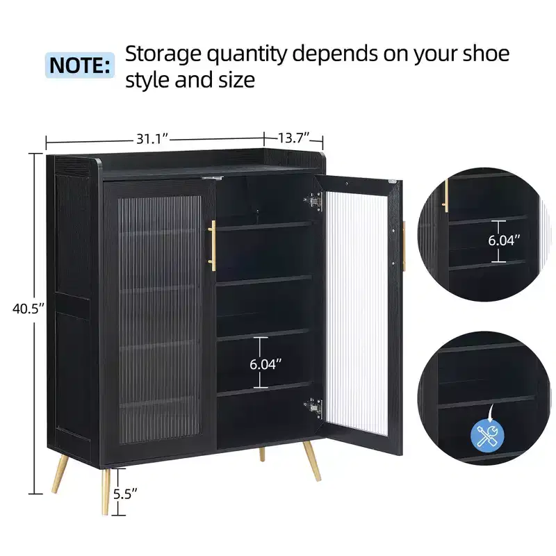 5-Tier Glass Door Shoe Cabinet  Entryway/Hallway/Living Room Storage Organizer