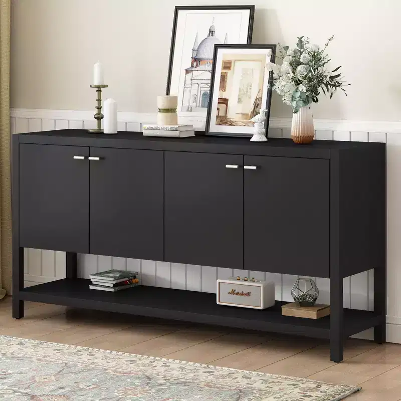 59.6IN Modern Long Console Table with Ample Storage, Entryway Table with 4 Doors and Metal Handles, Accent Table for Living Room