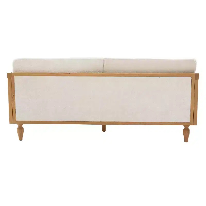 Christopher Knight Home Sachiko 70.9 Mid-Century Modern 2-Seater Rubberwood Chenille Upholstered Sofa with Rattan Armrests