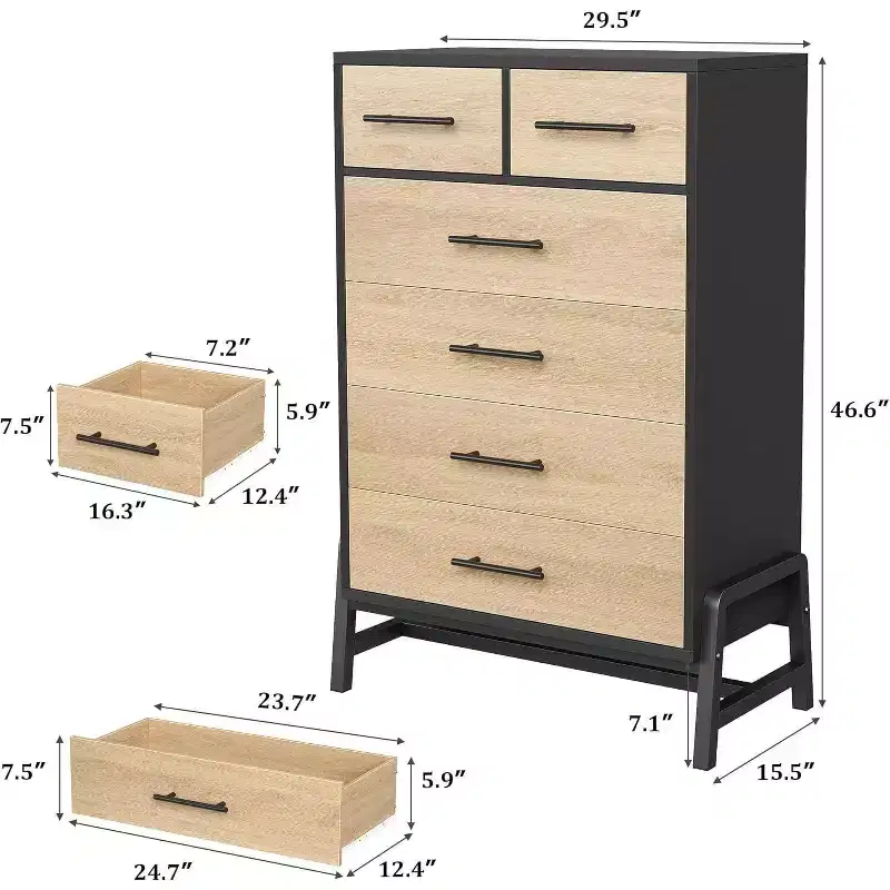 Coolmee 6 Drawer Dresser Storage Cabinet with Sturdy Metal Base