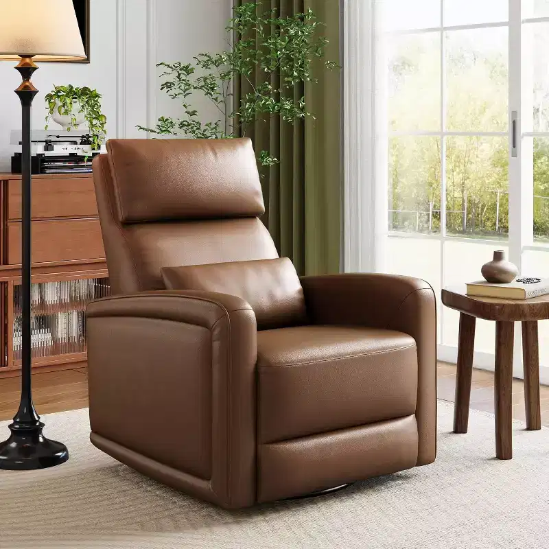 Manual Recliner Chair with 360 Swivel & Rocking, Soft Faux Leather Upholstery, Ergonomic Support