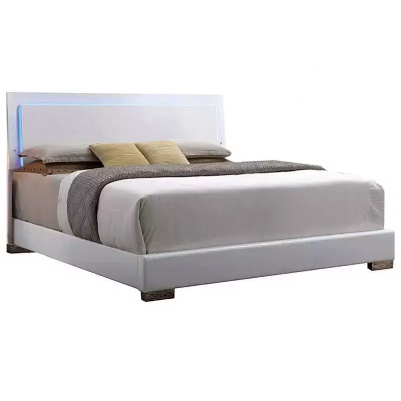 85-inch large double bed with LED lights and faux leather headboard