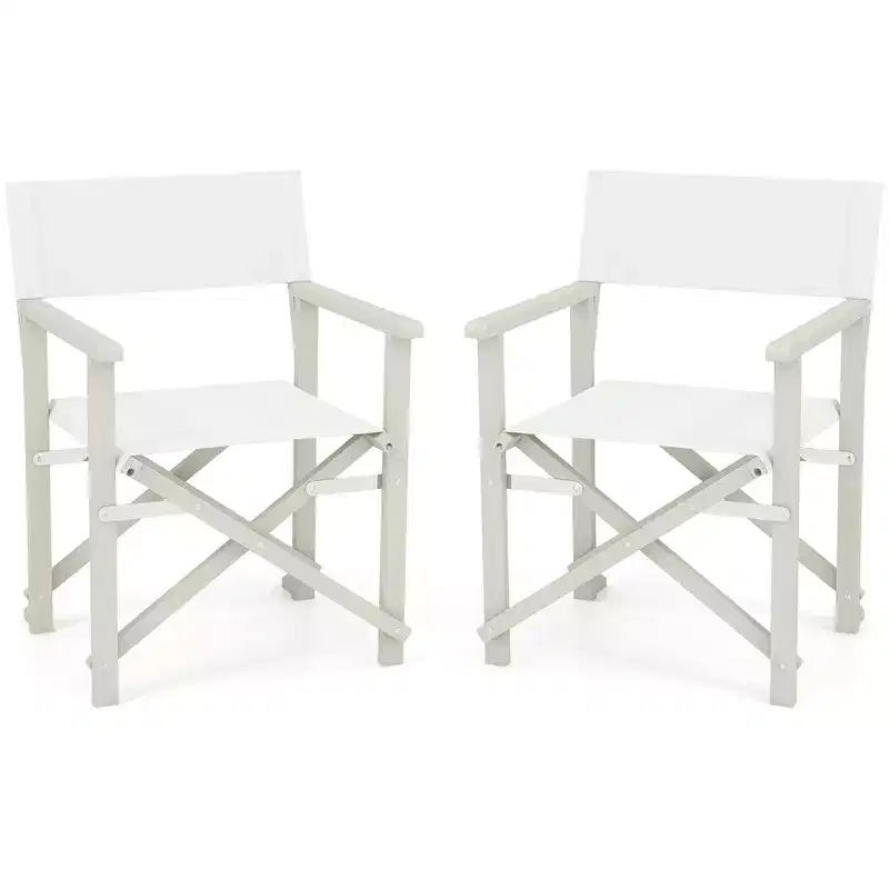 Costway 2PCS Folding Director Chair w/ Acacia Wood Frame & Machine Washable Oxford Fabric
