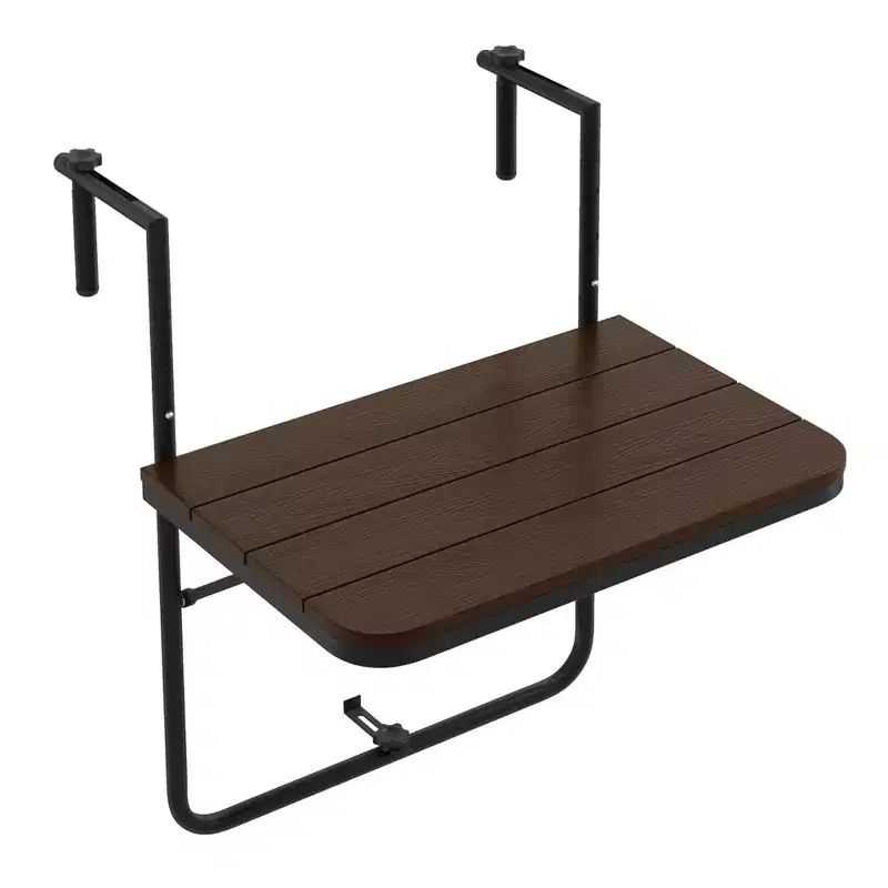 Folding Outdoor Railing Table with 3-Level Adjustable Height