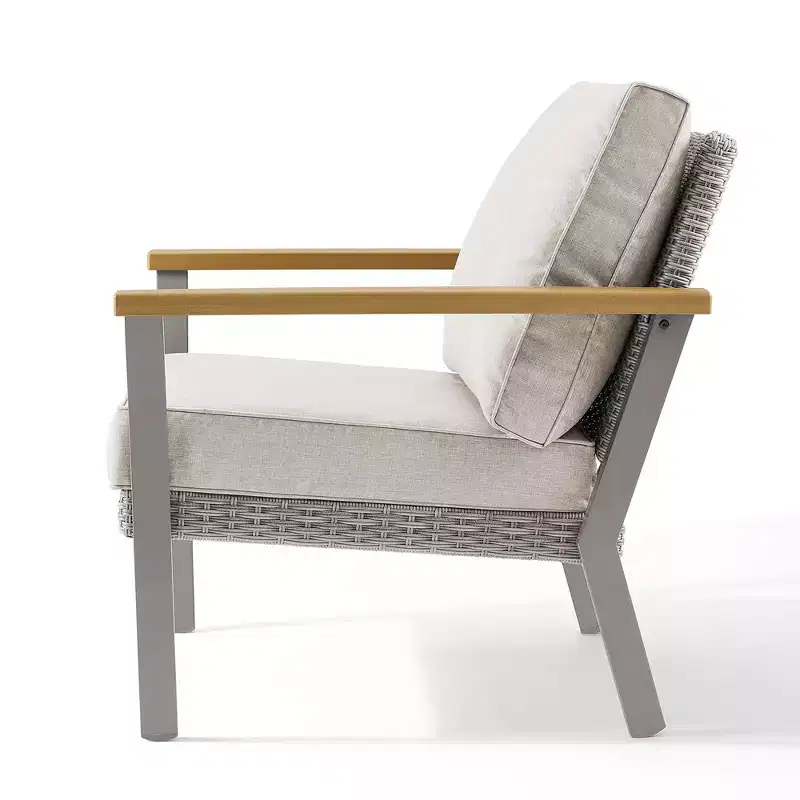SONGMICS HOME Sencillo Collection - Lounge Chair, Armchair, 1-Seat Sofa, Patio Seat, with Faux Wood Armrests, Gray and Beige