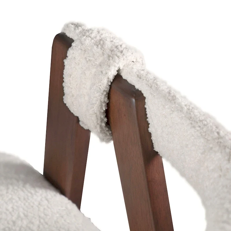 Mid-Century Boucle Wood Dining Chairs (Set of 2)
