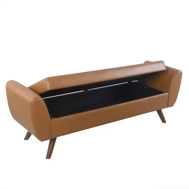 Fabric and Wood Storage Bench with Wood Legs 60