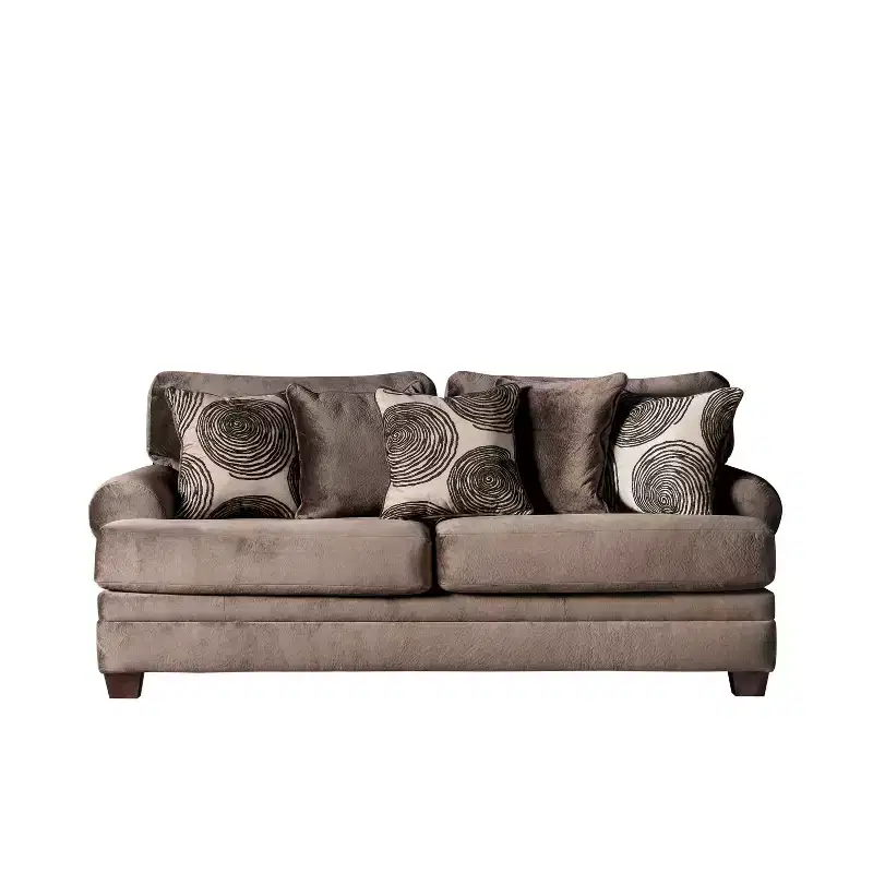 3-Seat Microfiber Sofa with Wood Frame and Accent Pillows