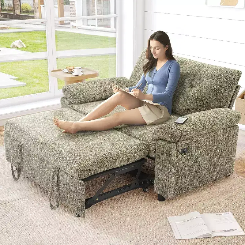 Dyonery 3-in-1 Convertible Sofa Bed, Pull Out Sleeper Sofa with USB Charging Station & Adjustable Backrest