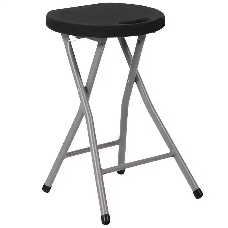 Black Foldable Stool, Silver Metal Frame, Seats 1